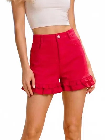 Main Strip Women's Scarlett Ruffle Hem Summer Shorts In Red In White