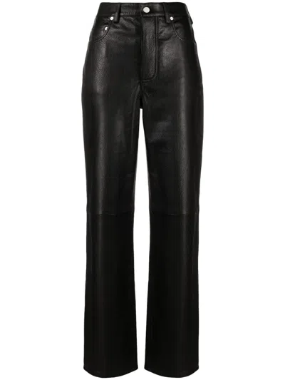 Mainless Grainy Leather Straight Trousers In Black