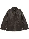 Mainless Scratched Leather Jacket In Green