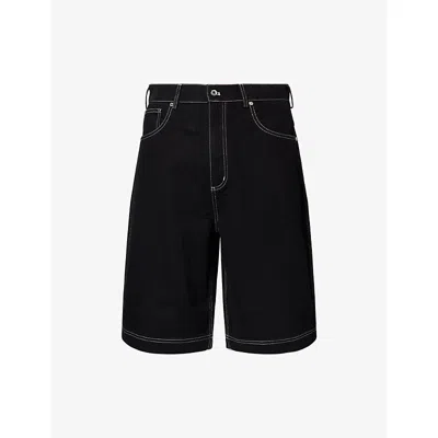 Mains Mens Black Logo Contrast-stich Denim Shorts Xl