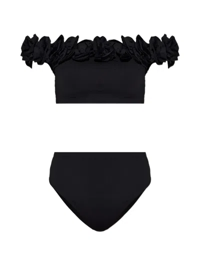 Maio Paris Begonia Floral-appliqué Bikini In Black