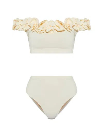 Maio Paris Begonia Floral-appliqué Bikini In White