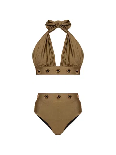 Maio Paris Deesse Eyelet-embellished Bikini In Brown