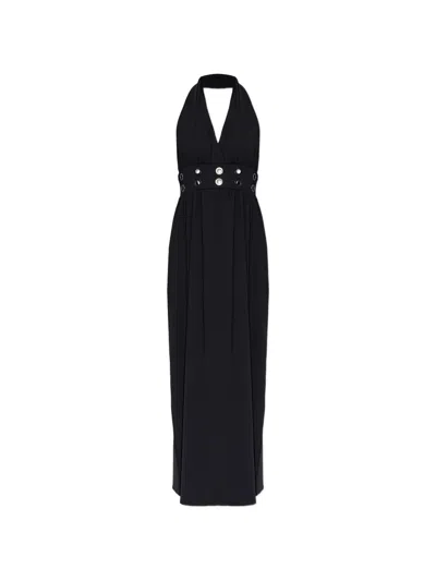 Maio Paris Déesse Eyelet-embellished Halterneck Maxi Dress In Black