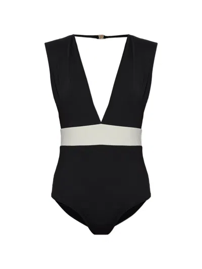 Maio Paris Keops Padded-shoulder Swimsuit In Black
