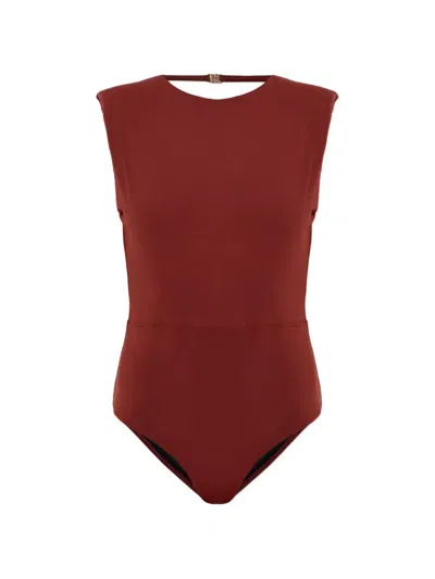 Maio Paris Kimi Padded-shoulder Open-back Swimsuit In Red