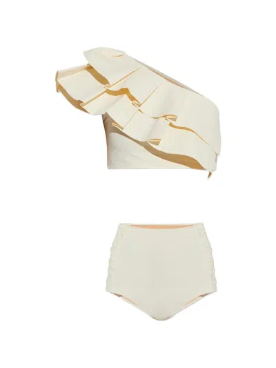 Maio Paris Orsay Ruffled One-shoulder Bikini In Neutral