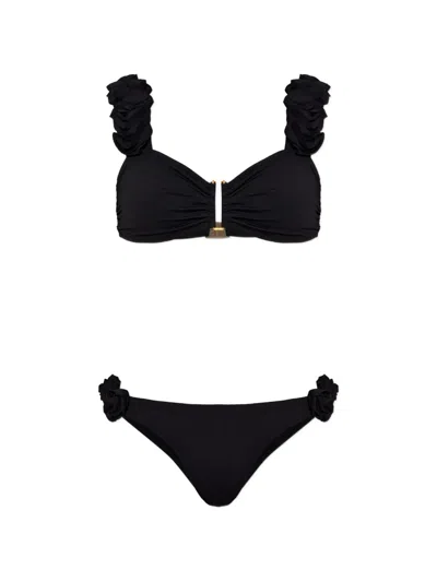 Maio Paris Ruffled Flora Bikini In Black