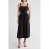 Maisie Corset Cotton Midi Dress In Black