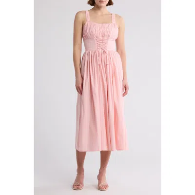 Maisie Corset Cotton Midi Dress In Blush