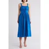 Maisie Corset Cotton Midi Dress In Navy