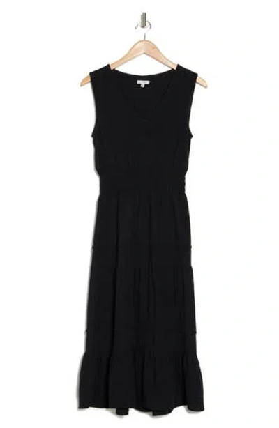 Maisie Cotton Gauze Tiered Midi Dress In Black