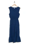 Maisie Cotton Gauze Tiered Midi Dress In Navy