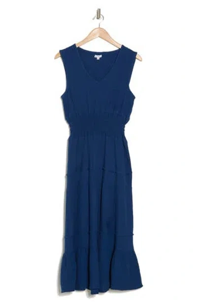 Maisie Cotton Gauze Tiered Midi Dress In Navy