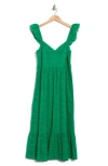 Maisie Embroidered Eyelet Ruffle Strap Cotton Midi Dress