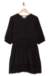 Maisie Embroidered Eyelet Short Sleeve Dress In Black
