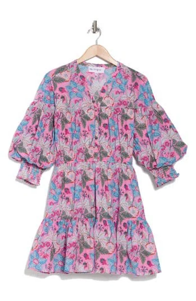 Maisie Floral Balloon Sleeve Cotton Minidress In Pink