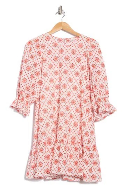 Maisie Floral Embroidered Eyelet Cotton Shift Dress In Pink