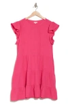 Maisie Flutter Sleeve Tiered Cotton Dress In Hot Pink