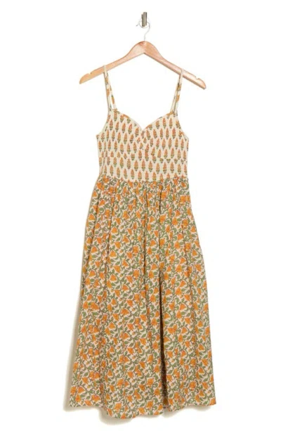 Maisie Lola Pinstripe Cotton Fit & Flare Dress In Yellow Mix