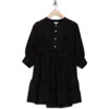 Maisie Long Sleeve Eyelet Button-up Minidress In Black