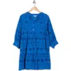 Maisie Long Sleeve Eyelet Button-up Minidress In Cobalt