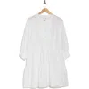 Maisie Long Sleeve Eyelet Button-up Minidress In White