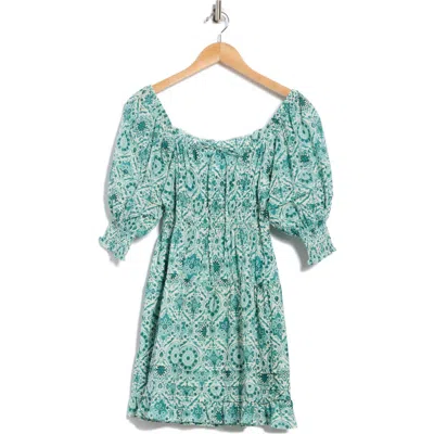 Maisie Off The Shoulder Bubble Sleeve Cotton Minidress In Blue