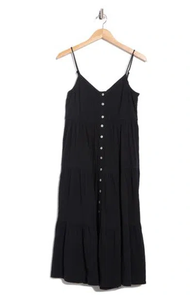Maisie Stella Button Front Cotton Gauze Tiered Dress In Blue