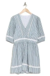 Maisie Stripe Puff Sleeve Lace Trim Fit & Flare Dress