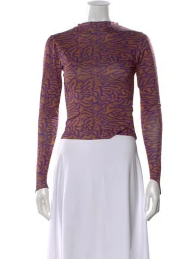 Pre-owned Maisie Wilen Animal Print Bateau Neckline Crop Top In Purple