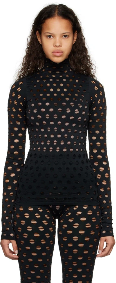 Maisie Wilen Black Perforated Turtleneck