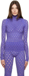 Maisie Wilen Blue Perforated Turtleneck In Midngt Midnight