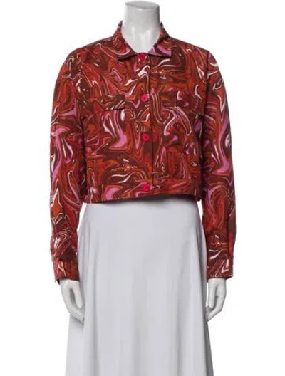 Pre-owned Maisie Wilen Floral Print Biker Jacket In Orange