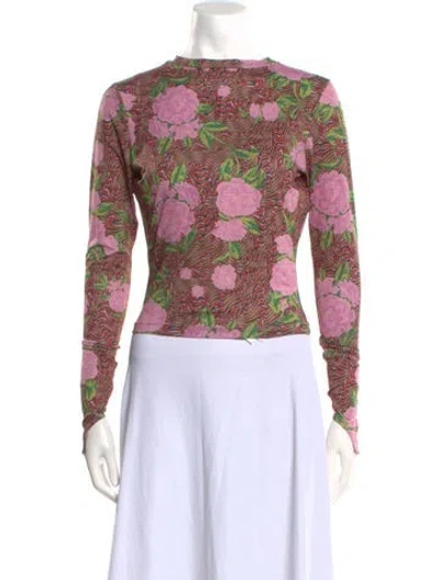Pre-owned Maisie Wilen Floral Print Mock Neck Crop Top In Pink