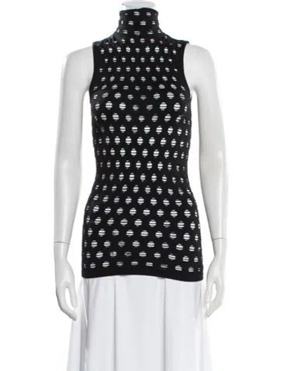 Pre-owned Maisie Wilen Graphic Print Mock Neck Top In Black