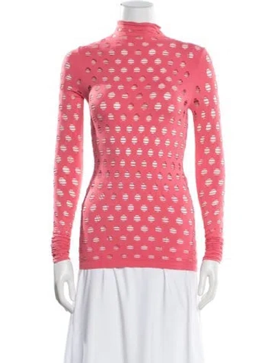 Pre-owned Maisie Wilen Graphic Print Mock Neck Top In Pink