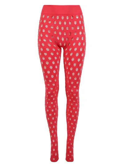 Maisie Wilen Knitted Perforated Leggings In Tomato