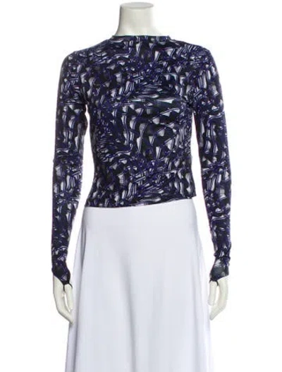 Pre-owned Maisie Wilen Lace Pattern Bateau Neckline Crop Top W/ Tags In Blue