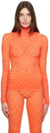Maisie Wilen Orange Perforated Turtleneck In Carrot Carrot