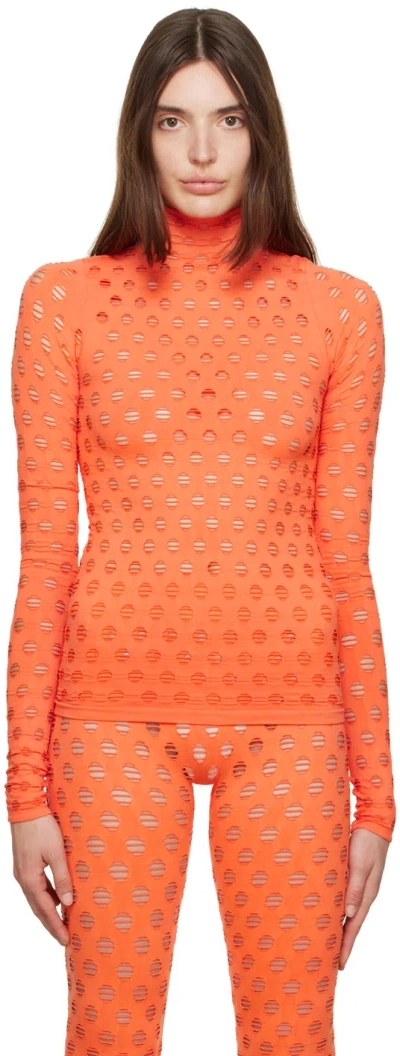Maisie Wilen Orange Perforated Turtleneck In Carrot Carrot