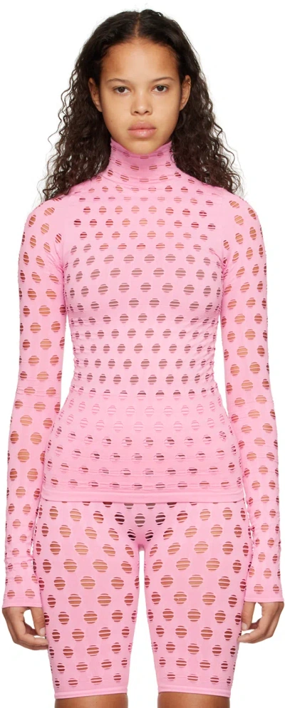 Maisie Wilen Pink Perforated Turtleneck In Baby Girl