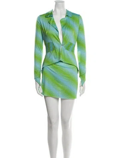 Pre-owned Maisie Wilen Polka Dot Print Skirt Set In Green