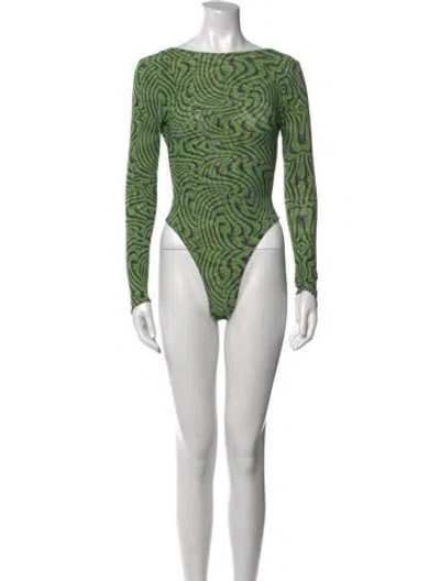 Pre-owned Maisie Wilen Printed Bateau Neckline Bodysuit In Neutral