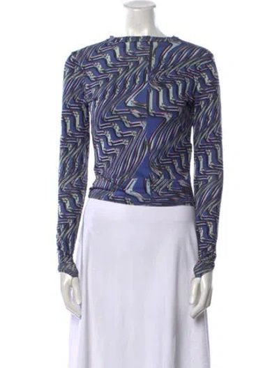 Pre-owned Maisie Wilen Printed Bateau Neckline Crop Top In Blue