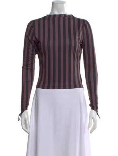 Pre-owned Maisie Wilen Striped Mock Neck Top In Black