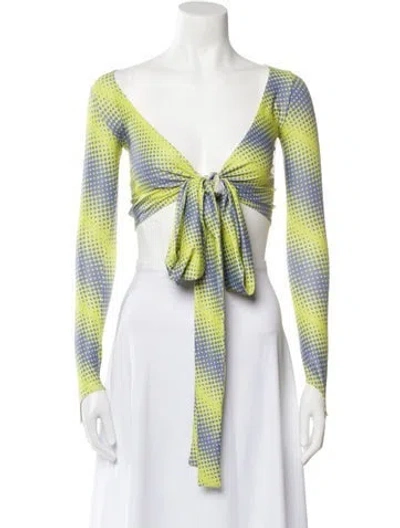 Pre-owned Maisie Wilen Striped V-neck Crop Top In Green