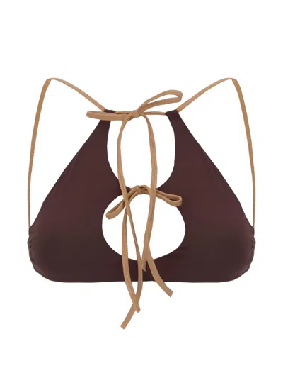 Maison Anami Reversible Cut-out Bikini Top In Brown
