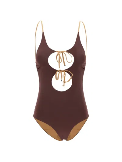 Maison Anami Reversible Cut-out Swimsuit In Brown