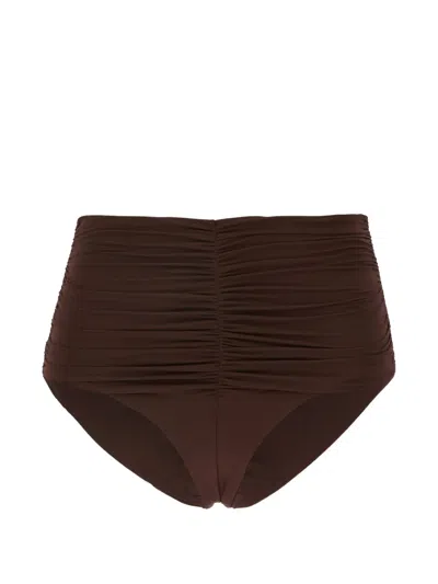 Maison Anami Ruched Bikini Bottoms In Brown
